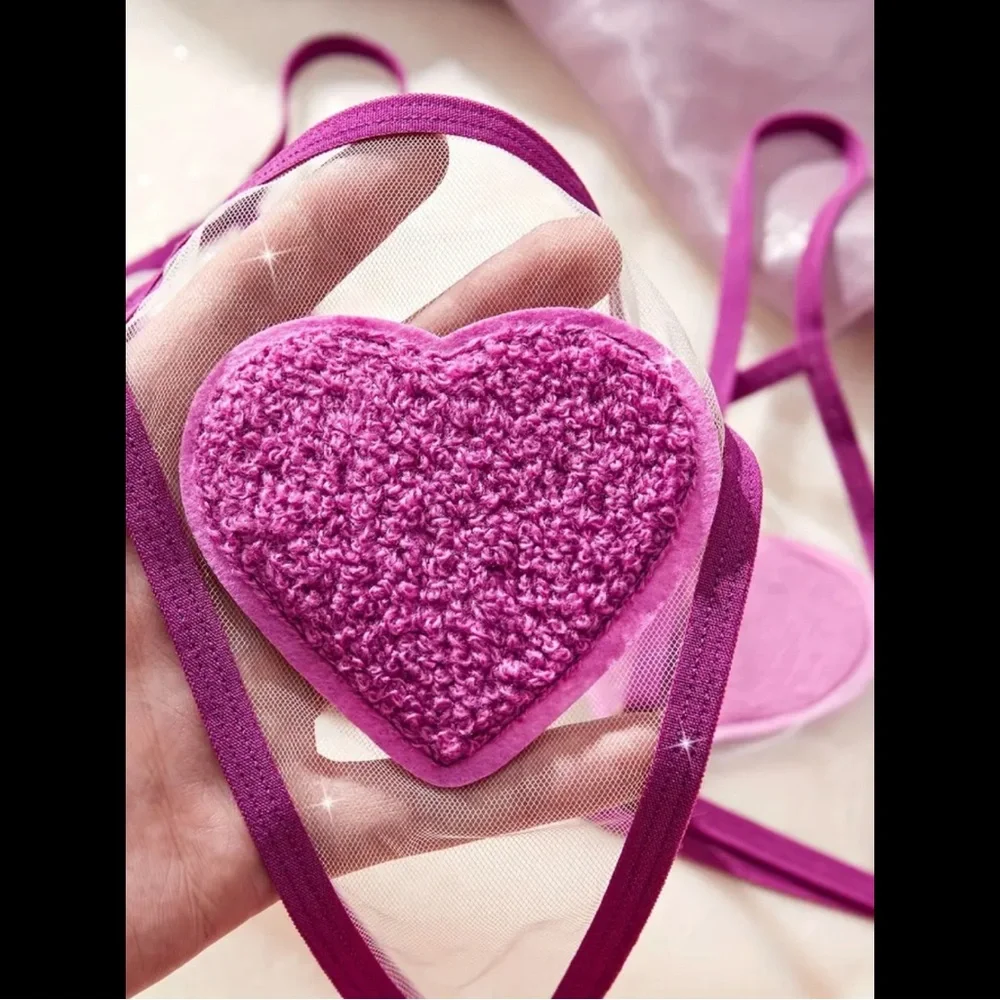 Magenta, Embroidered Heart, Lingerie Set